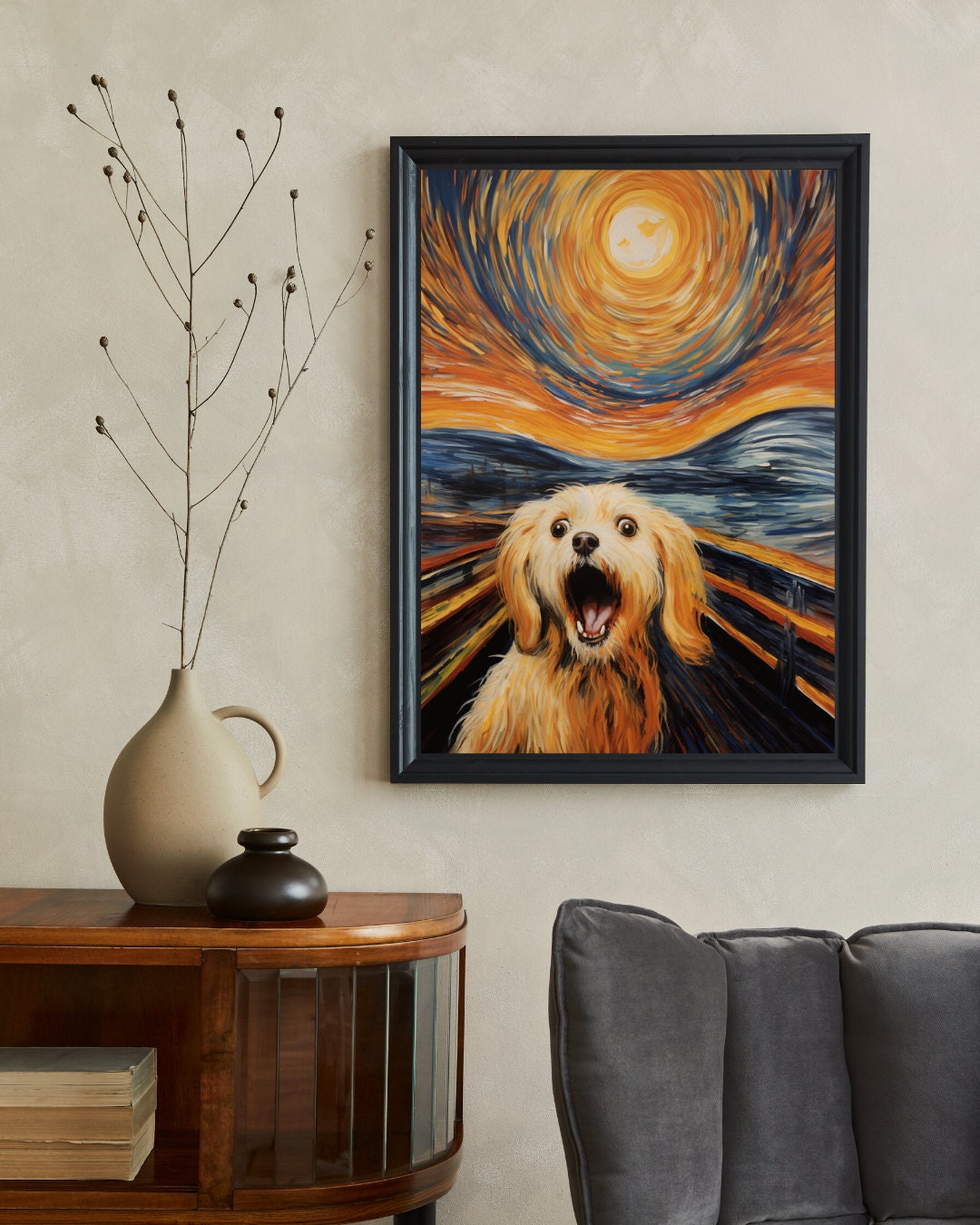 エドヴァルド・ムンクの叫び - 犬を描いた有名な絵画のパロディ
