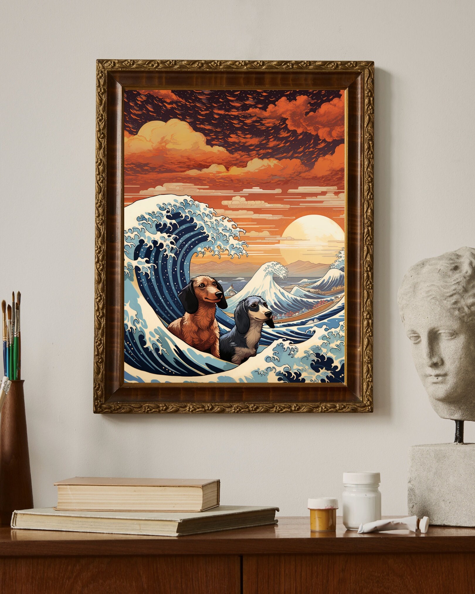 The Great Wave- Parody of Hokusai's Painting With Dogs, Japanese