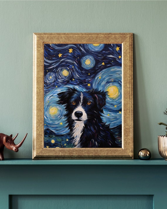 星月夜のプリント - フィンセント・ファン・ゴッホの犬を描いた絵画の