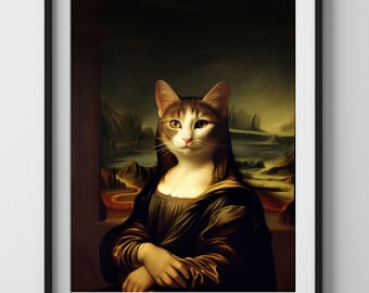 モナリザプリント - モナリザのパロディ、猫を描いたダヴィンチの絵画