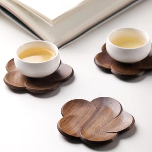 Handcrafted Dark Walnut Flower Coaster – Japanese Tea Ceremony