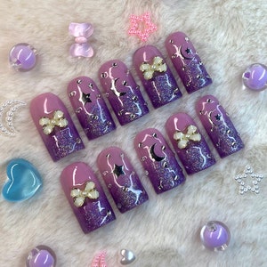 Lilac Press on Nails, Glitter Press on Nails, Press on Nails, Press on Nails Short, Press on Nails Long, Press on Nails Coffin, Nails Oval.