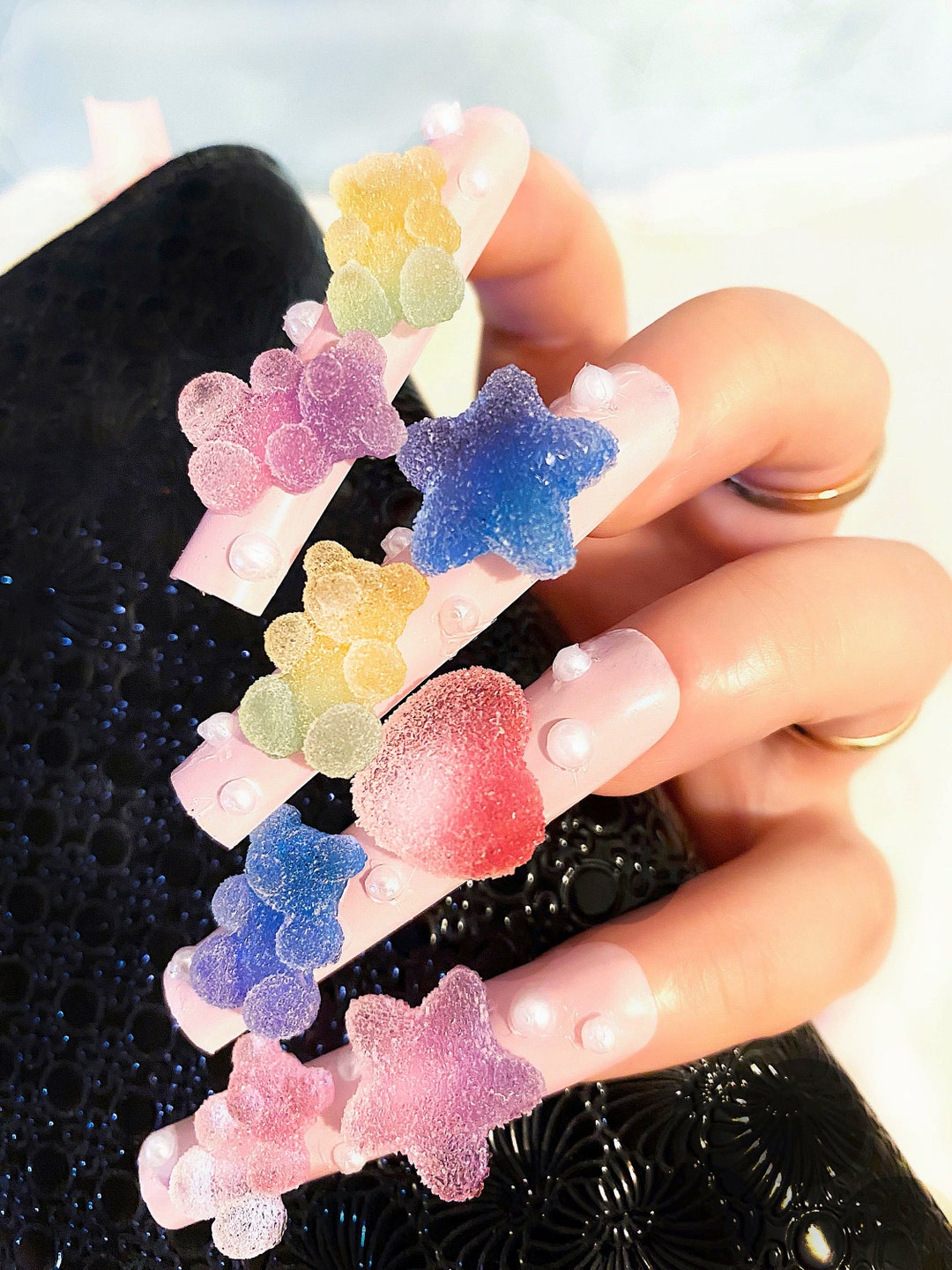 Marmalade Press on Nails, Press on Nails With Gummy Charms, Pink Press