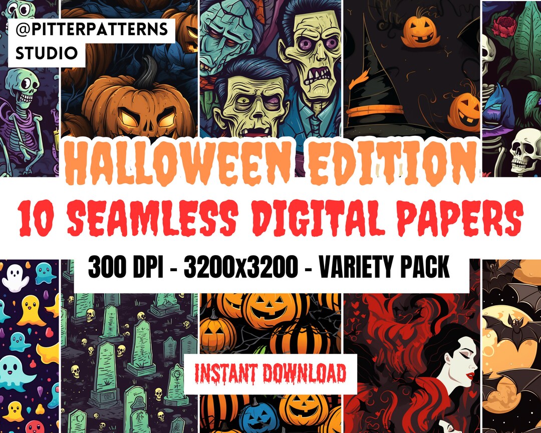 Digital Paper Halloween Variety Pack - 300DPI, Seamless Patterns ...