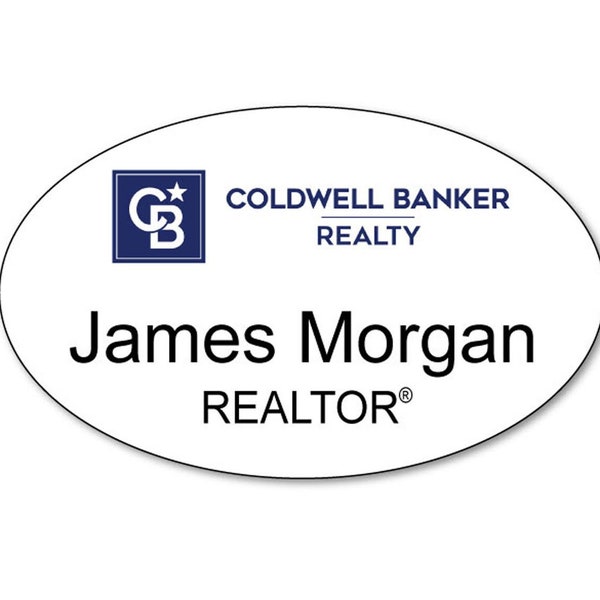 COLDWELL BANKER Realty OVAL personalized Name Badge Tag with a pin Fastener