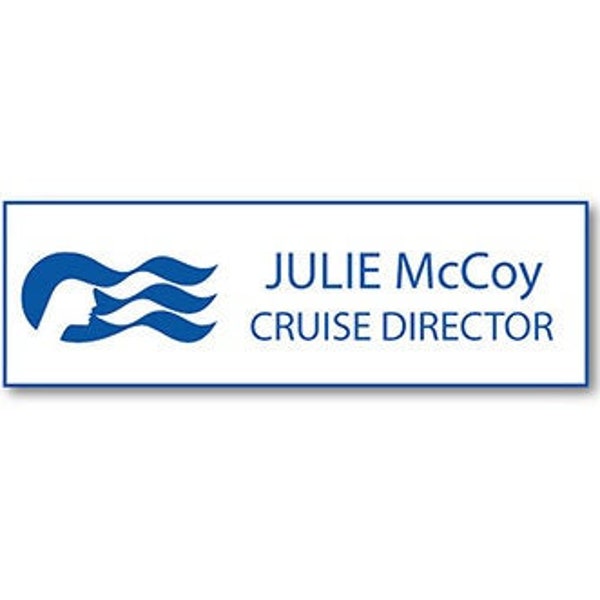 LOVE BOAT JULIE McCoy Cruise Director Halloween Costume or Cosplay Name Badge with Pin Fastener & Button