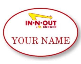 IN AND OUT Burger Halloween Costume Name Badge Tag with a pin Fastener a Ships Free