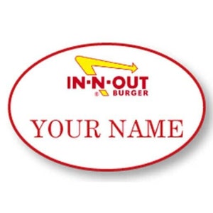 IN AND OUT Burger Halloween Costume Name Badge Tag with a pin Fastener a Ships Free