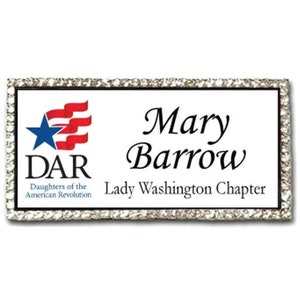 DAR Custom BLING CRYSTAL Edges personalized Name Badge Tag with a magnet Fastener