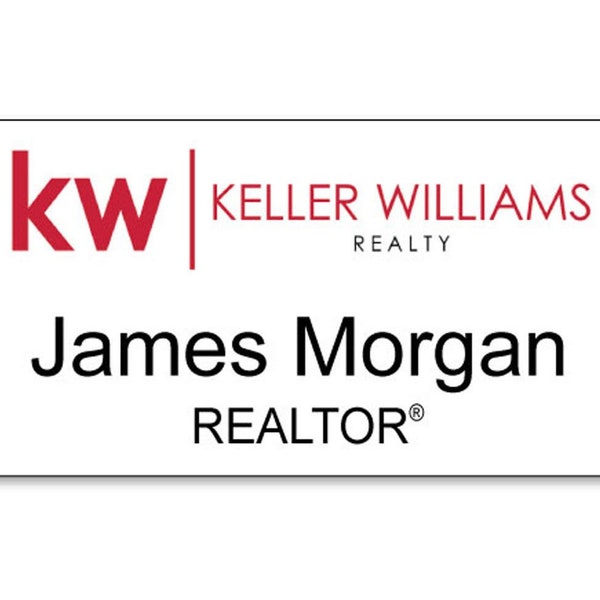 KELLER WILLIAMS Realty RECTANGLE personalized Name Badge Tag with a pin Fastener