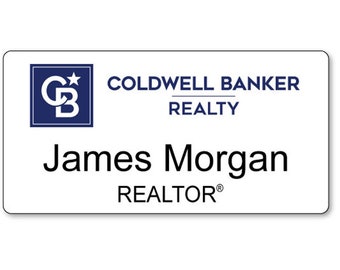 COLDWELL BANKER Realty RECTANGLE personalized Name Badge Tag with a pin Fastener