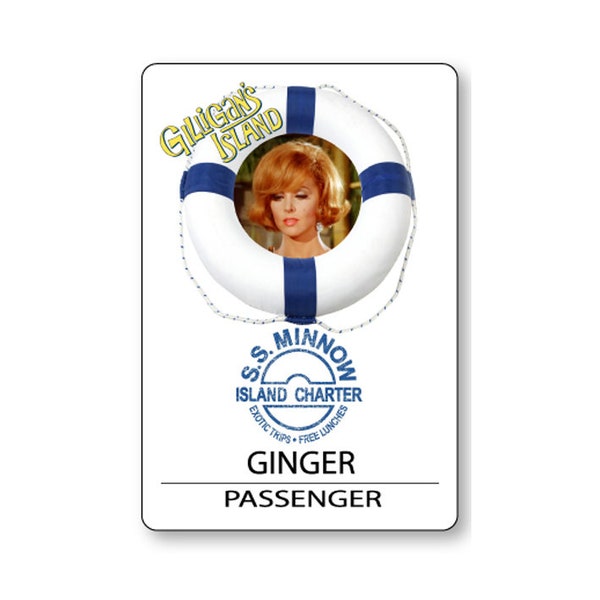 GILLIGANS ISLAND, GINGER Name Badge with magnet Fastener Halloween Costume Cosplay Prop or Themed Party