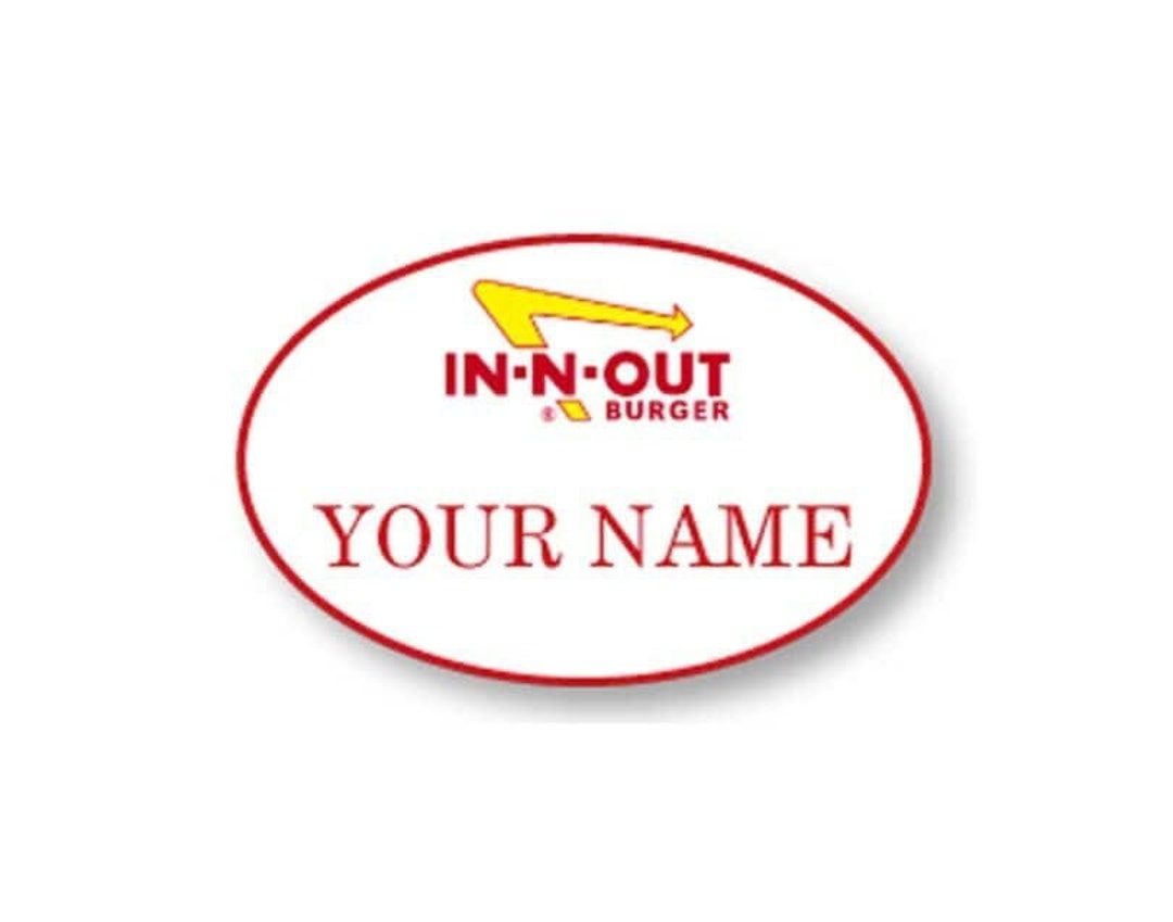 IN AND OUT Burger Halloween Costume Name Badge Tag With a Pin Fastener