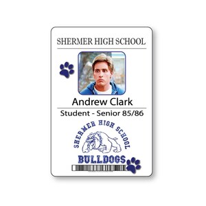 Distintivo con nome del costume di Halloween di Andrew Clark BREAKFAST CLUB con spilla e bottone
