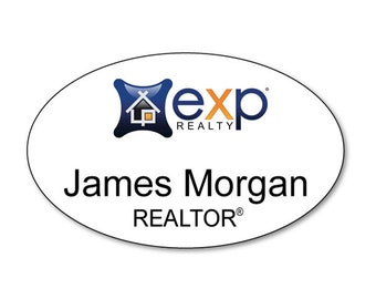 exp REALTY OVAL personalized Name Badge Tag with a pin Fastener