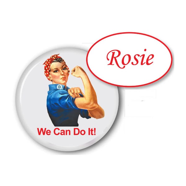 ROSY RIVETER magnet Fastener Name Badge & We Can Do It Button Halloween Costume Prop