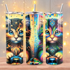 Gamer Cat tumbler, Gamer life 20oz skinny Tumbler sublimation design, Funny cat video gaming, Cute Cat headphone, Cat gaming headset png