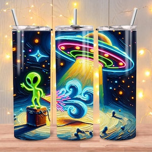 UFO Alien Tumbler-sjal, rolig Alien 20oz smal Tumbler-sjal sublimering, fis och bajs-design png, UFO-kidnappning Tumbler-sjal, Alien Life.