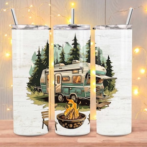 RV gifts, Campsite, Landscape Tumbler, Camping Tumbler, Motorhome camping outdoor, RV camper Van 20oz skinny Tumbler wrap sublimation design