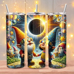 cute gnome tumbler, funny gnome looking at total solar eclipse, valentine gnome gifts, gnome wearing solar eclipse glasses, total solar eclipse on April 8 2024, moon completely covers sun png, gnome friends tumbler, gnome wedding, gnome anniversary,