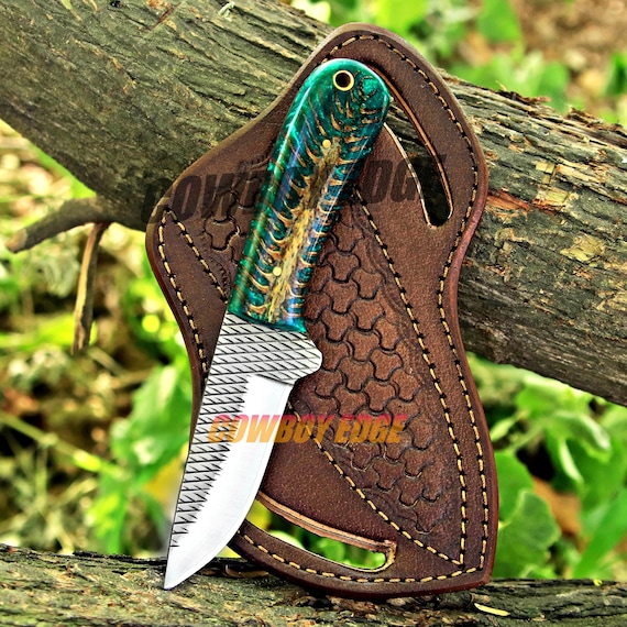 Handmade Skinner Knife: Farrier Rasp Steel Hunting Knife with Leather Sheath