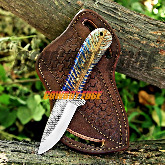 Handmade Cowboy Knife: Hoof Rasp Blade, Bone Handle, Leather Sheath
