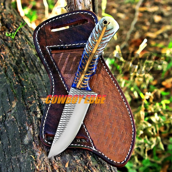 Handmade Skinner Knife: Farrier Rasp Steel Hunting Knife with Leather Sheath
