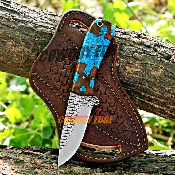 Handmade Cowboy Knife: Hoof Rasp Blade, Bone Handle, Leather Sheath