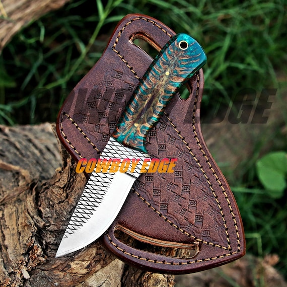 Handmade Rasp Steel Hunting Knife: pancake Leather Sheath - Cowboy knives