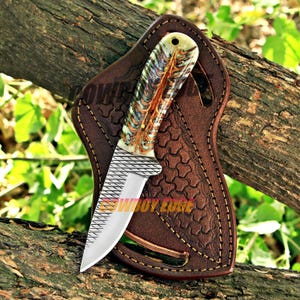 Handgefertigte Rasststahl Jagdmesser: Pfannkuchen Lederscheide - Cowboy messer
