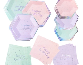 Sprinkles - Pastel Birthday Party Kit (60-Piece Party Decor Pack) - Party Plates & Party Napkins for Kids Birthday, Kids Party Supplies