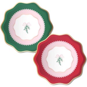 Christmas Coquette Bow Party Plates - Pink/Red/Green - Small Dessert Paper Plates - Coquette Aesthetic, Holiday Party Decor