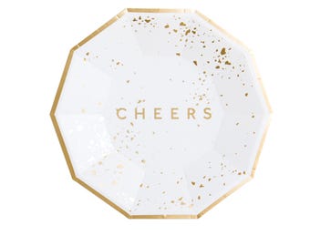Cheers Gold Foil Dessert Paper Plates - Set of 8