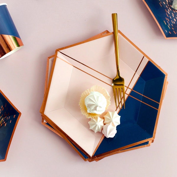 Pink and Navy Plates Etsy