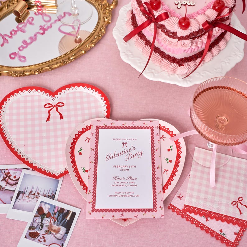 Valentines Cocktail Napkins - Red & Pink Paper Napkins - Galentines Party - Pack of 20 image 3