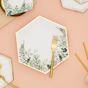 Secret Garden Party Paper Plates - Boho Wedding Plates, Eucalyptus Botanicals & Floral Plates -Bridal Shower, Tea Party, Paper Dinner Plates