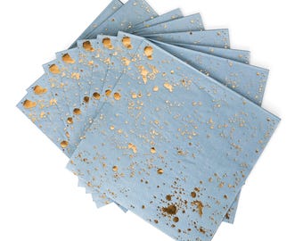 Blue Paper Napkins with Gold Foil - Lunch Napkins - Pack of 20