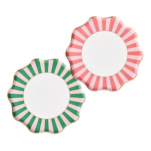 Piatti per feste a righe rosa e verdi Cabana - Tema Palm Beach, Palm Royale, Beverly Hills, Hotel, Addio al nubilato, Bridal Shower