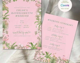 Palm Beach Bachelorette Invitation & Itinerary - Palm Beach Itinerary, Bridal Shower, Birthday Digital Canva Template, Instant Download