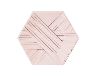 Pink & Rose Gold Stripes - Dessert Party Plates - Pack of 8 Paper Plates