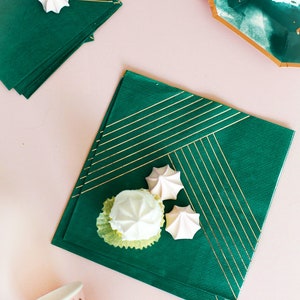 Gold & Emerald Green Party Napkins - College Graduation, Collegiate, Dinner Party - Disposable Paper Party Napkins - Lunch Napkin Size