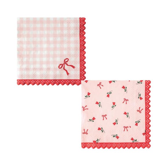 Valentines Cocktail Napkins - Red & Pink Paper Napkins - Galentines Party - Pack of 20