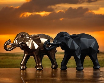 Elefante d'oro Decorazione d'arte moderna Animale Modello geometrico Figurina di elefante 3D Statua astratta di elefante Decorazioni per la casa