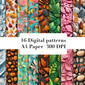 16 Season leaf pastel digital paper patterns  jpg seamless