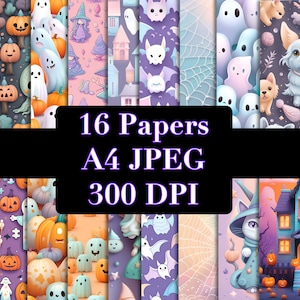 16 Halloween pastelowych cyfrowych wzorów papierowych jpg bezszwowe