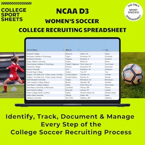 NCAA D3 Women’s Soccer College Athlete Sports Recruit Spreadsheet with 418 NCAA Division III Women’s Soccer Programs