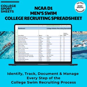 D1 Men’s Swimming College Recruiting Spreadsheet with All 136 Division 1 Men’s Swim Programs