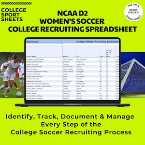 D2 Women’s Soccer College Recruiting Spreadsheet with 256 Division II Women’s Soccer Programs