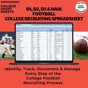 D1 (FBS/FCS), D2, D3 & NAIA College Football Recruiting Spreadsheet - College Football Scholarship Tracker - 759 College Football Teams