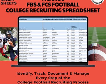 D1 Football College Recruiting Spreadsheet with all 263 Division I FBS & FCS Football Programs